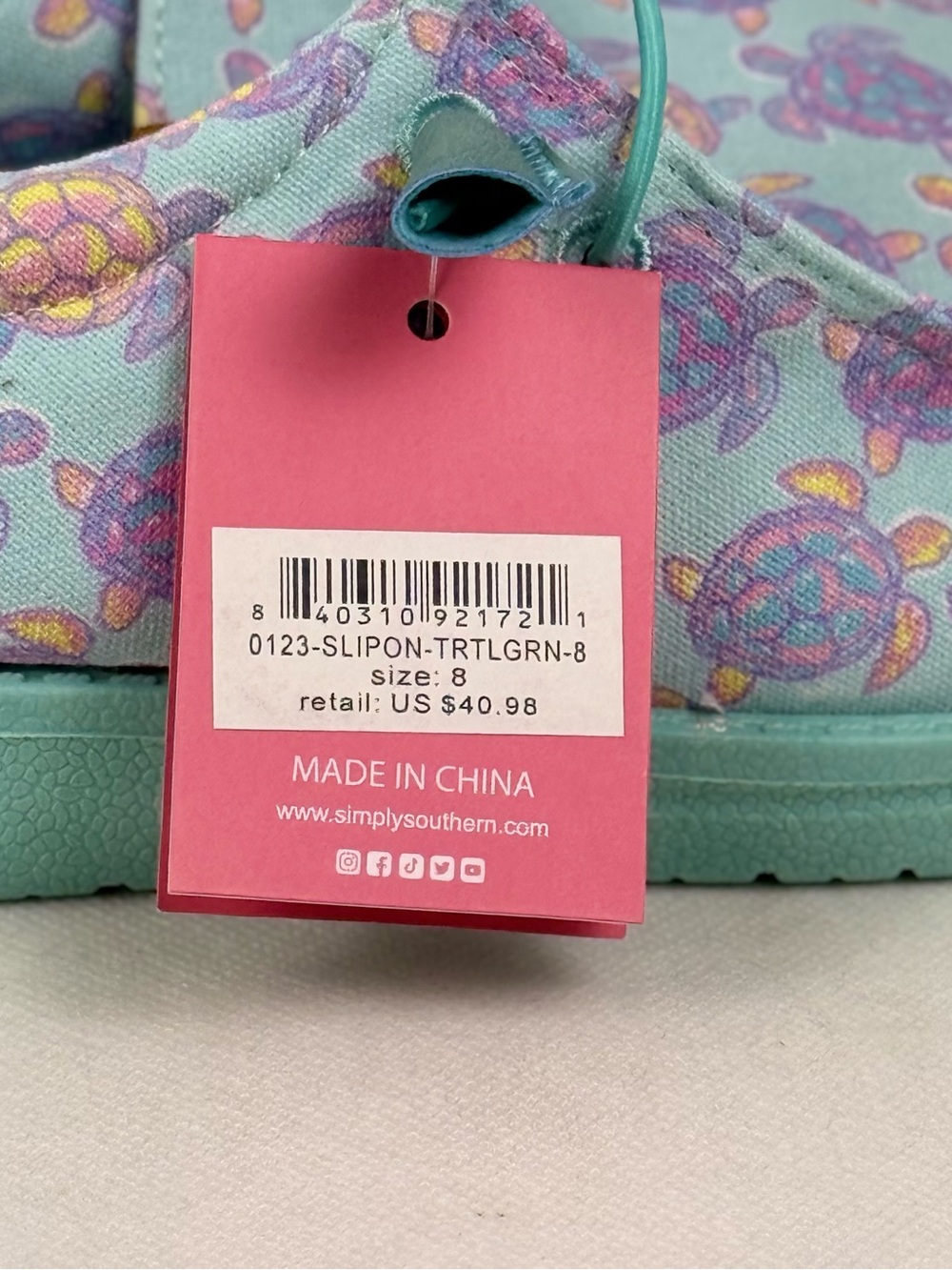 Simply Southern Sea Turtle Slip On Shoes Women’s Size 8 Aqua Teal NWT - Picture 10 of 11